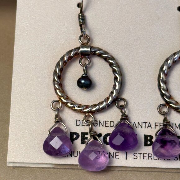 Peyote Bird Boho Gypsy Hoop Earrings Amethyst & Pearl Drops Sterling Silver NWT - Picture 6 of 12